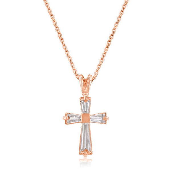 Buy LOVCIA Elegant 18k Rose Gold Baguette Cross Pendant with Cubic Zirconia - Latest Stylish Pendants for Women