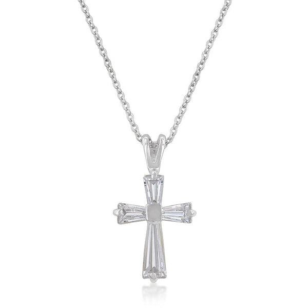 Buy LOVCIA Glimmering Rhodium Cross Necklace with Emerald Cut Stone - Latest Stylish Pendants for Women