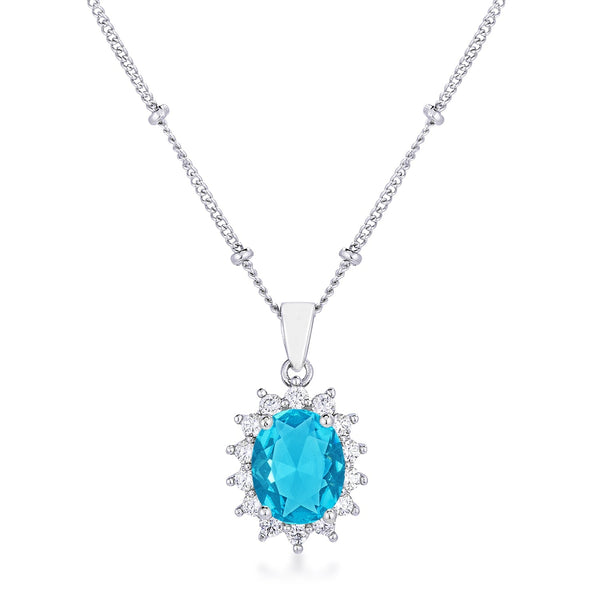 Buy LOVCIA Aqua Blue Petite Royal Oval Pendant with Rhodium Plating - Latest Stylish Pendants for Women