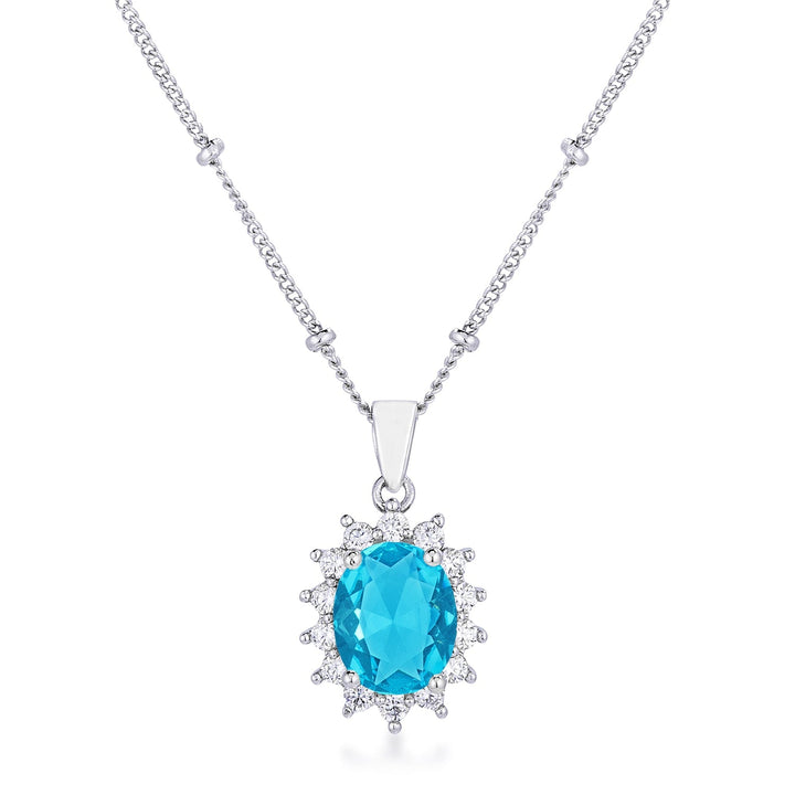 Buy LOVCIA Aqua Blue Petite Royal Oval Pendant with Rhodium Plating - Latest Stylish Pendants for Women