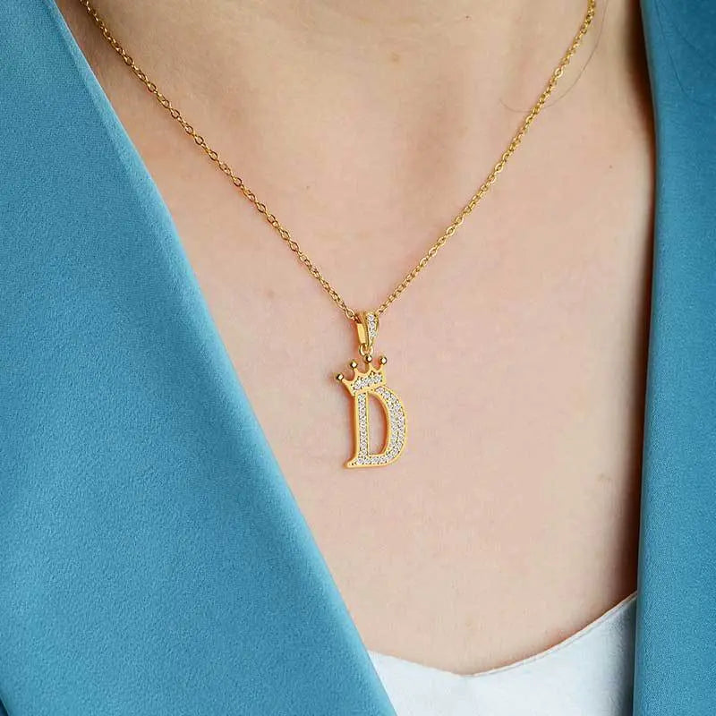 Lovcia Personality Matters Rhinestone Zircon Letter Pendant Necklace Jewellery for Women-Necklaces-A-A