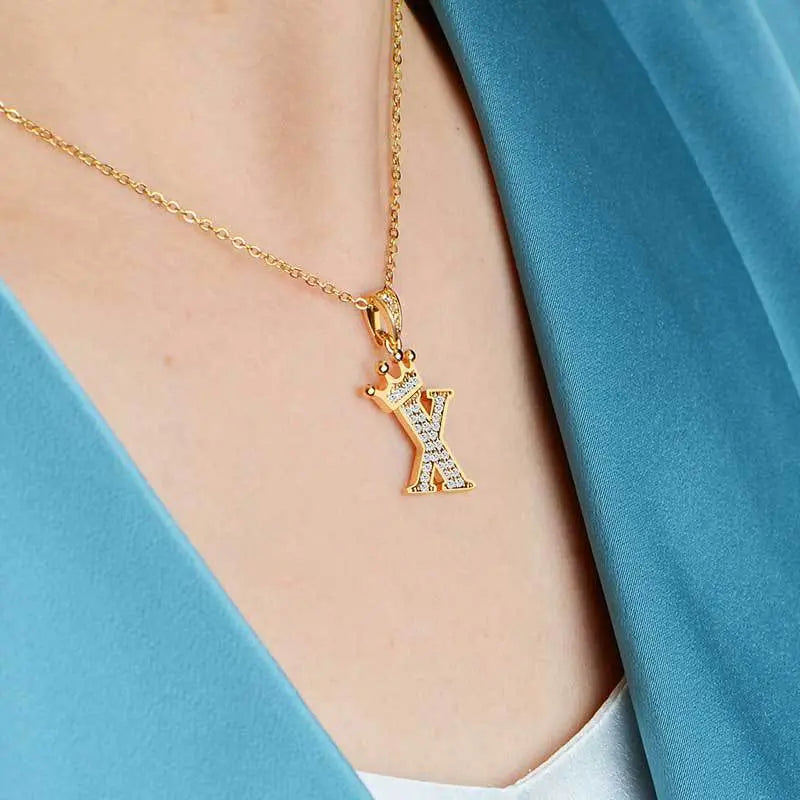 Lovcia Personality Matters Rhinestone Zircon Letter Pendant Necklace Jewellery for Women-Necklaces-A-A