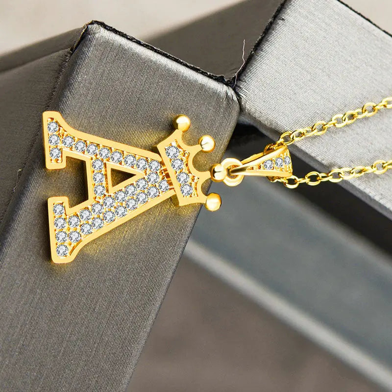 Lovcia Personality Matters Rhinestone Zircon Letter Pendant Necklace Jewellery for Women-Necklaces-A-A
