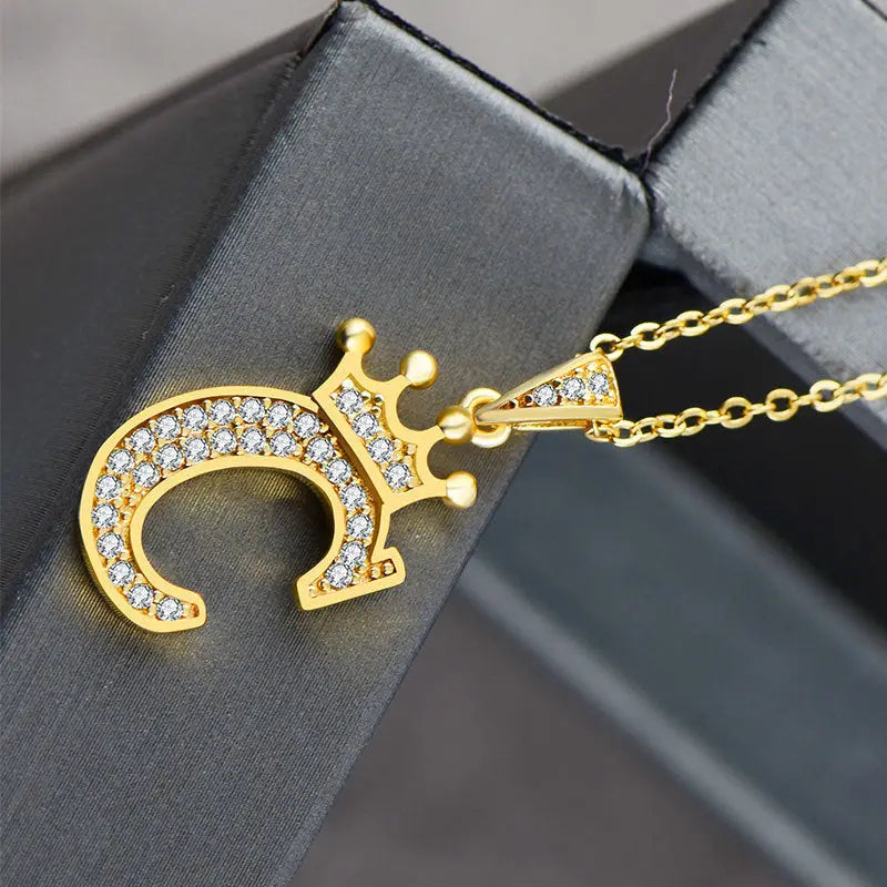 Lovcia Personality Matters Rhinestone Zircon Letter Pendant Necklace Jewellery for Women-Necklaces-C-C