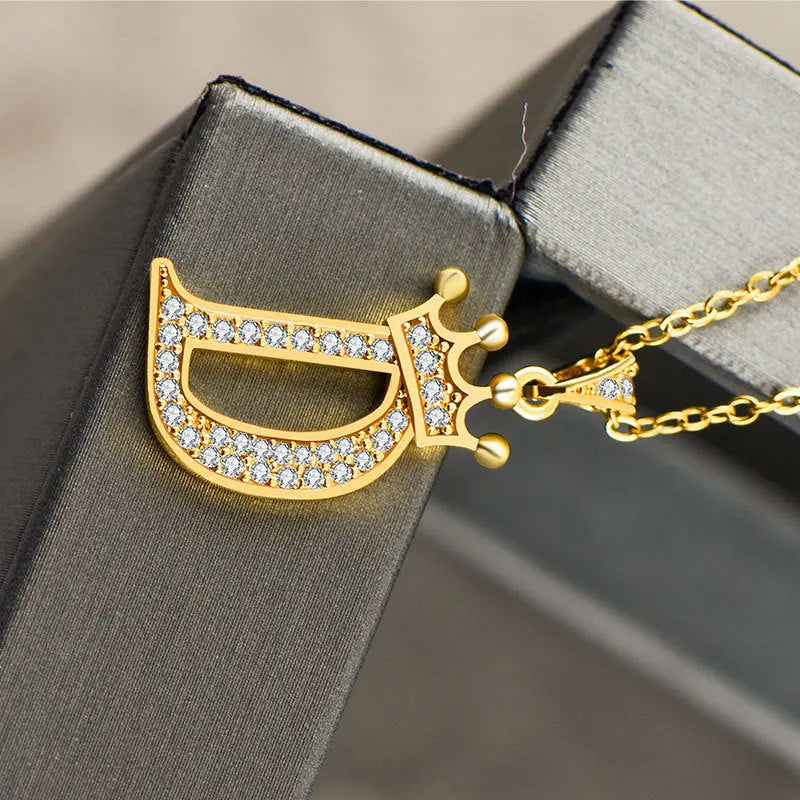 Lovcia Personality Matters Rhinestone Zircon Letter Pendant Necklace Jewellery for Women-Necklaces-D-D