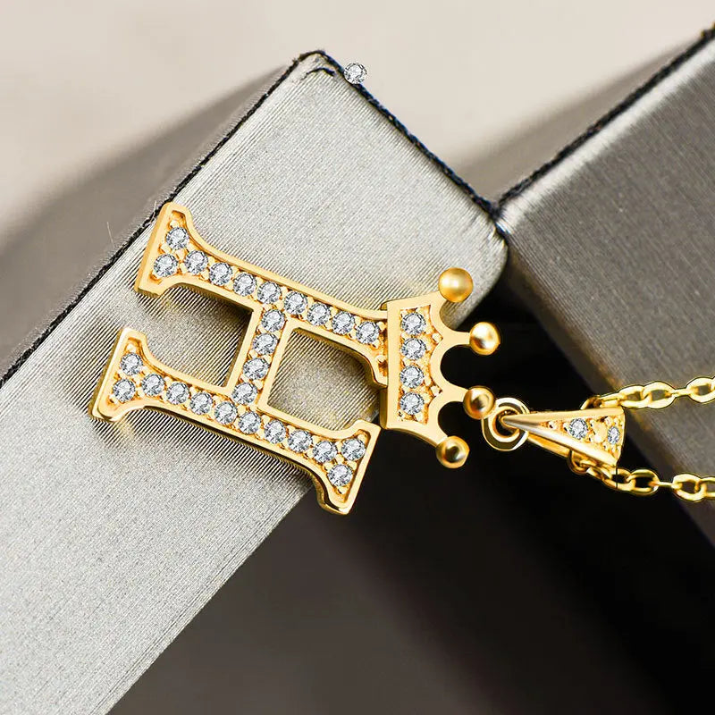 Lovcia Personality Matters Rhinestone Zircon Letter Pendant Necklace Jewellery for Women-Necklaces-H-H
