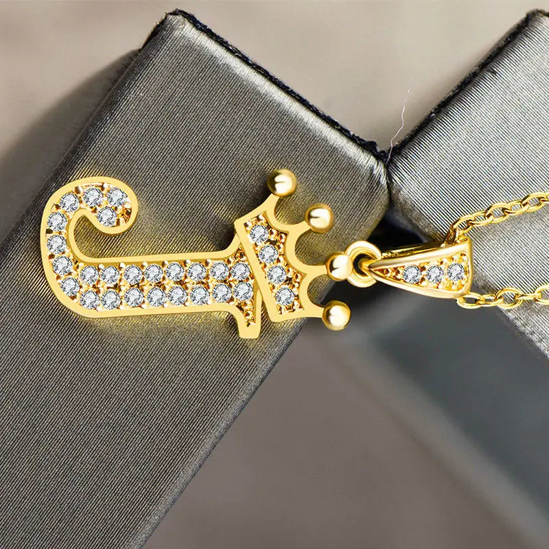 Lovcia Personality Matters Rhinestone Zircon Letter Pendant Necklace Jewellery for Women-Necklaces-J-J