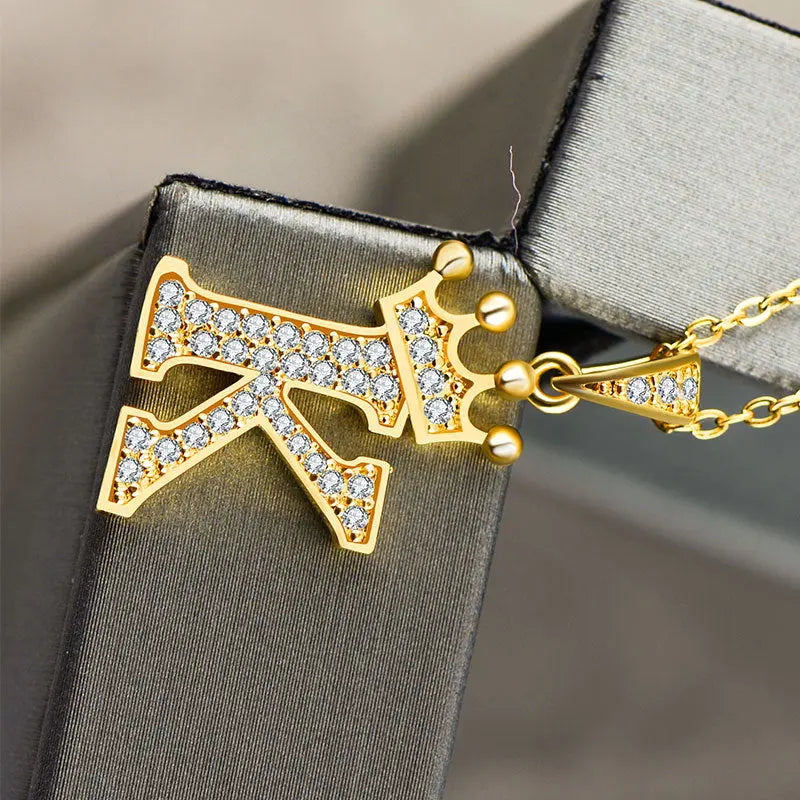 Lovcia Personality Matters Rhinestone Zircon Letter Pendant Necklace Jewellery for Women-Necklaces-K-K