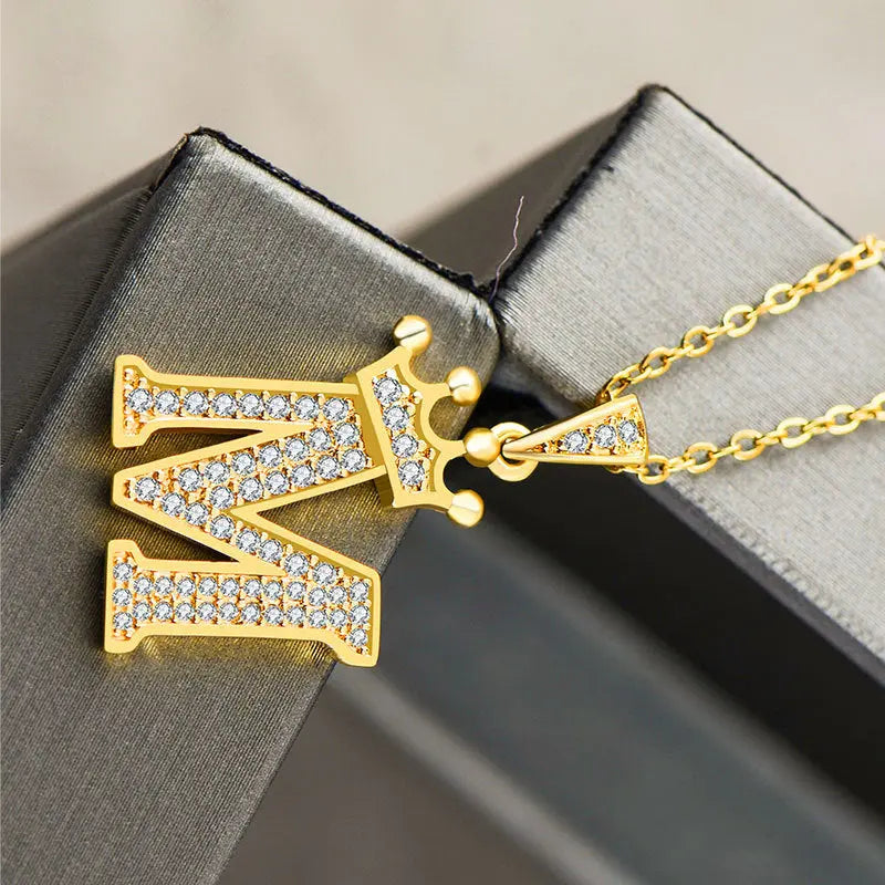 Lovcia Personality Matters Rhinestone Zircon Letter Pendant Necklace Jewellery for Women-Necklaces-M-M