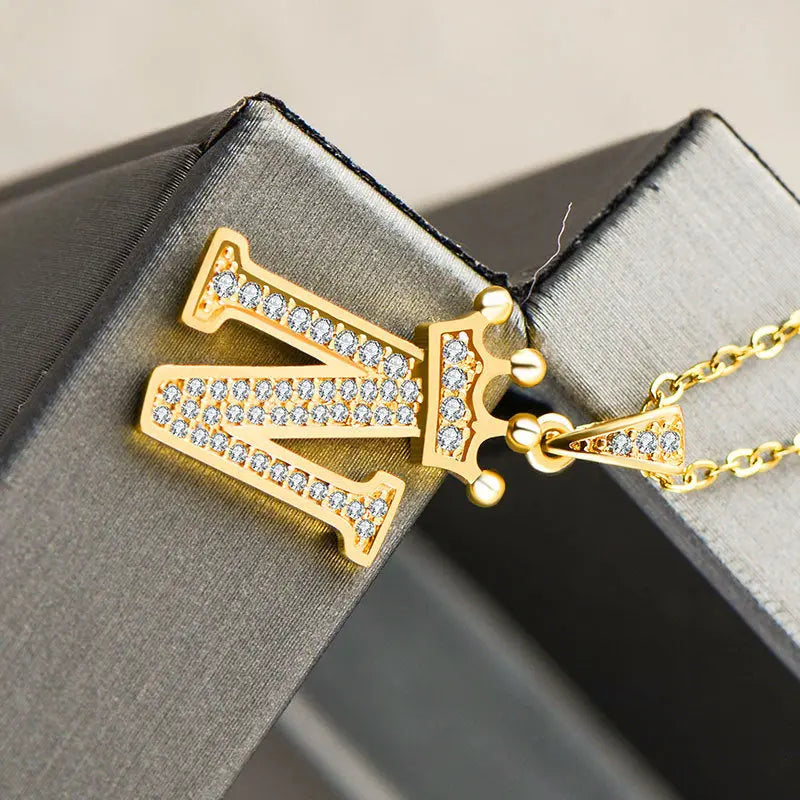 Lovcia Personality Matters Rhinestone Zircon Letter Pendant Necklace Jewellery for Women-Necklaces-N-N