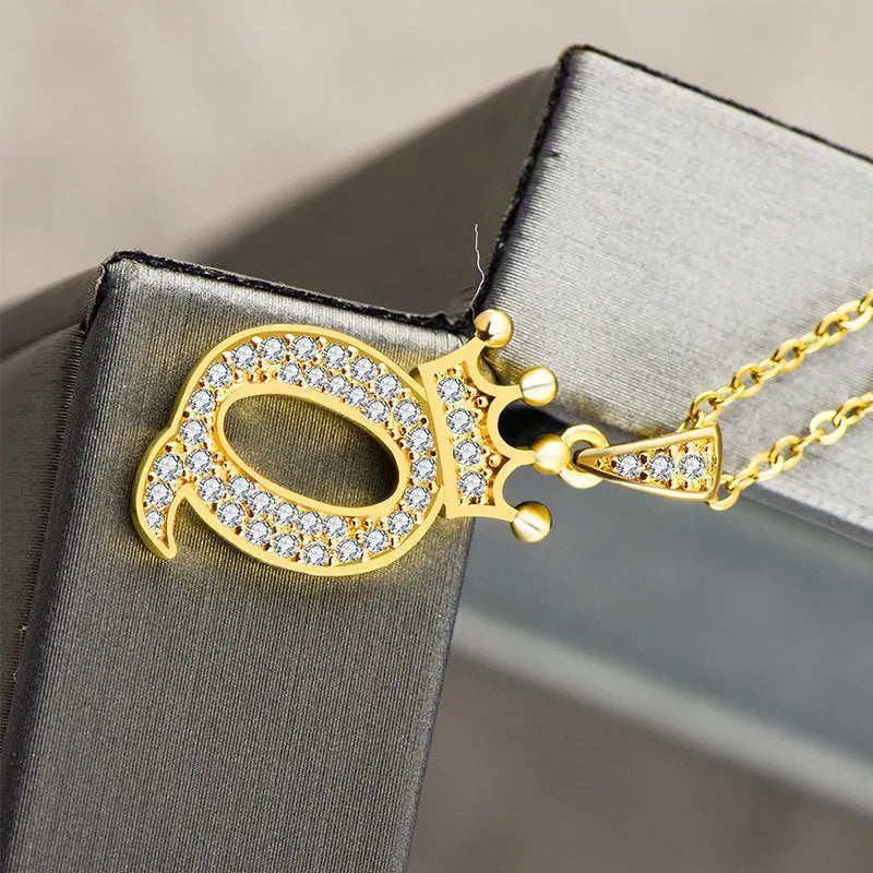 Lovcia Personality Matters Rhinestone Zircon Letter Pendant Necklace Jewellery for Women-Necklaces-Q-Q