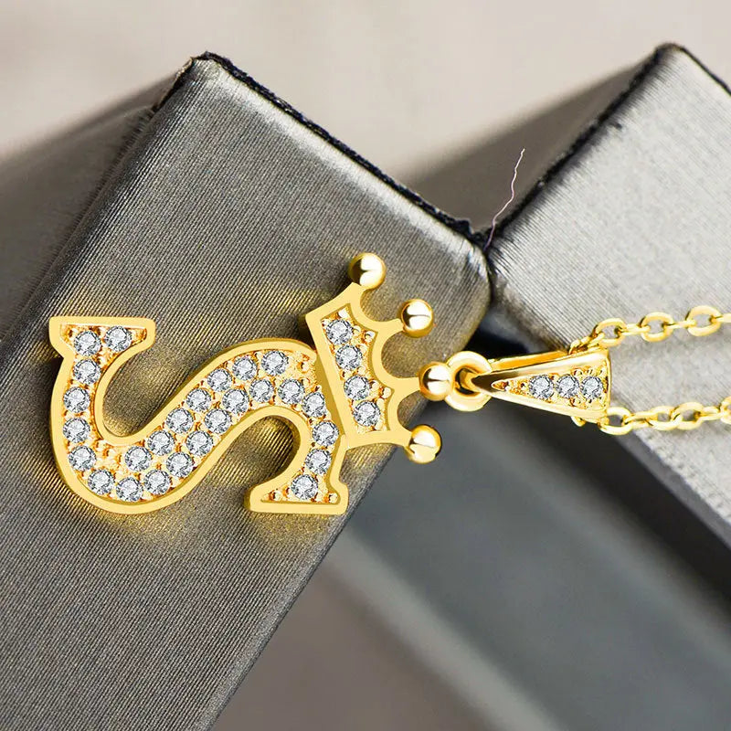 Lovcia Personality Matters Rhinestone Zircon Letter Pendant Necklace Jewellery for Women-Necklaces-S-S