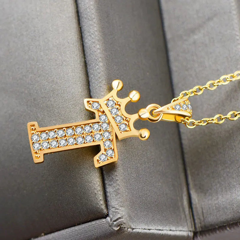 Lovcia Personality Matters Rhinestone Zircon Letter Pendant Necklace Jewellery for Women-Necklaces-T-T