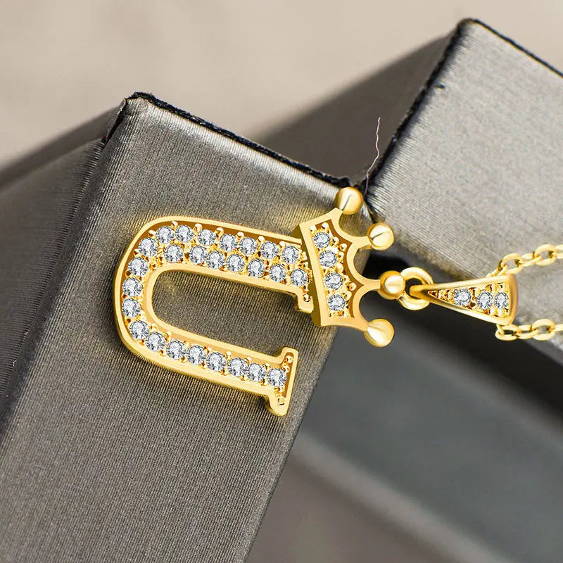 Lovcia Personality Matters Rhinestone Zircon Letter Pendant Necklace Jewellery for Women-Necklaces-U-U