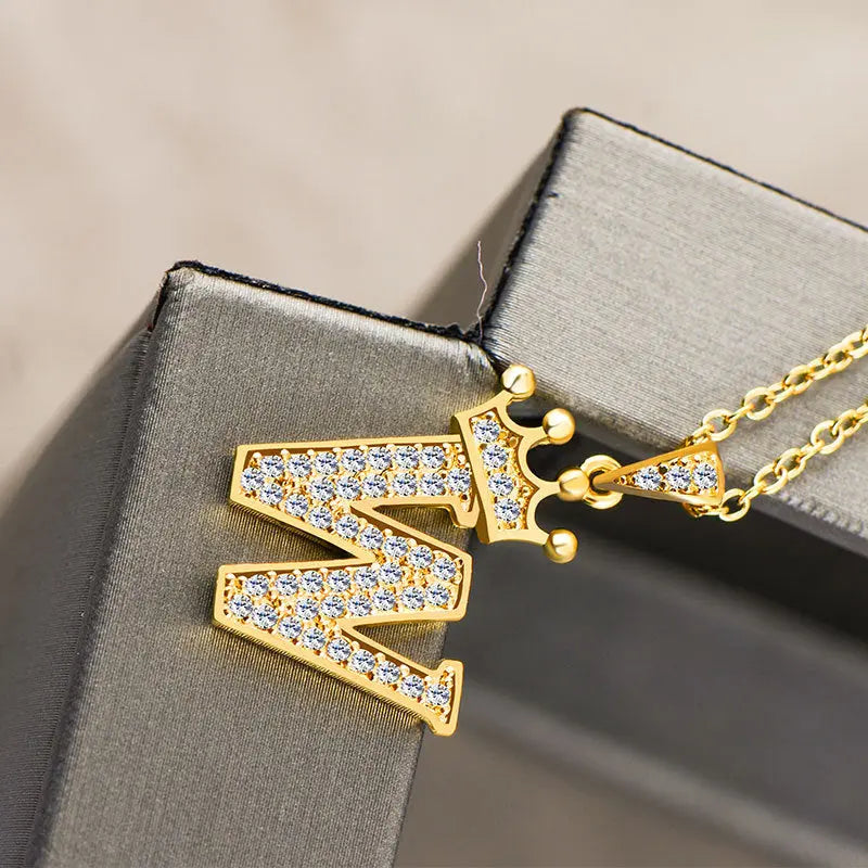 Lovcia Personality Matters Rhinestone Zircon Letter Pendant Necklace Jewellery for Women-Necklaces-W-W