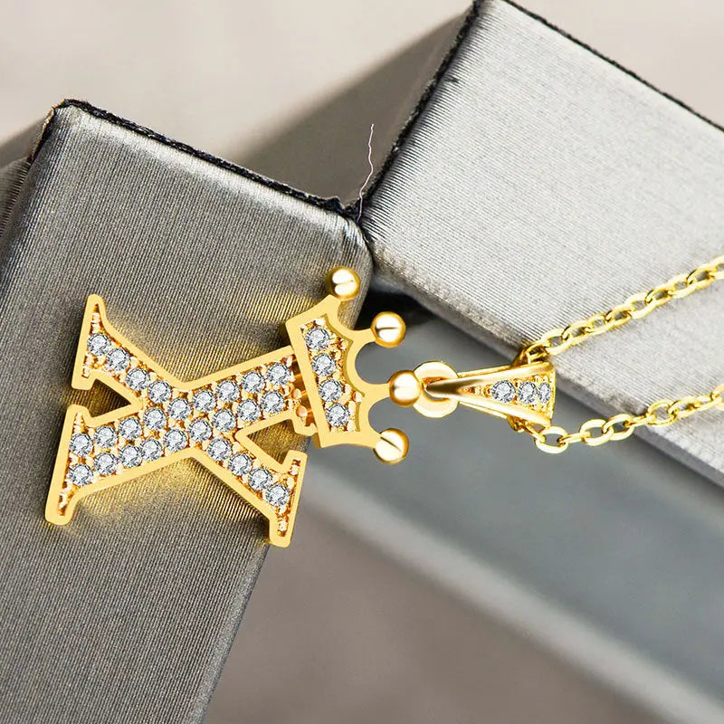 Lovcia Personality Matters Rhinestone Zircon Letter Pendant Necklace Jewellery for Women-Necklaces-X-X
