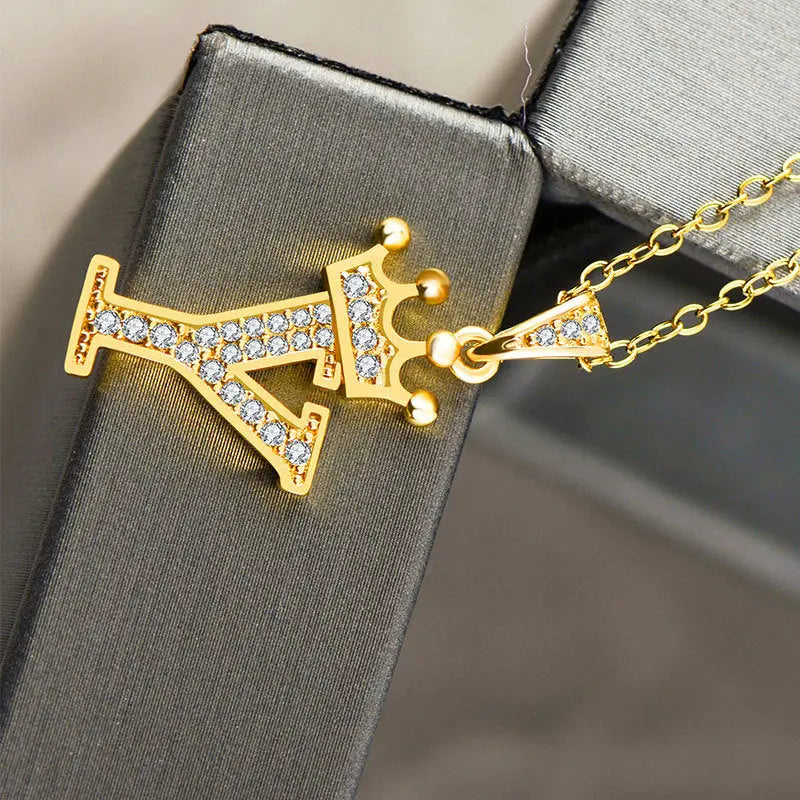 Lovcia Personality Matters Rhinestone Zircon Letter Pendant Necklace Jewellery for Women-Necklaces-Y-Y