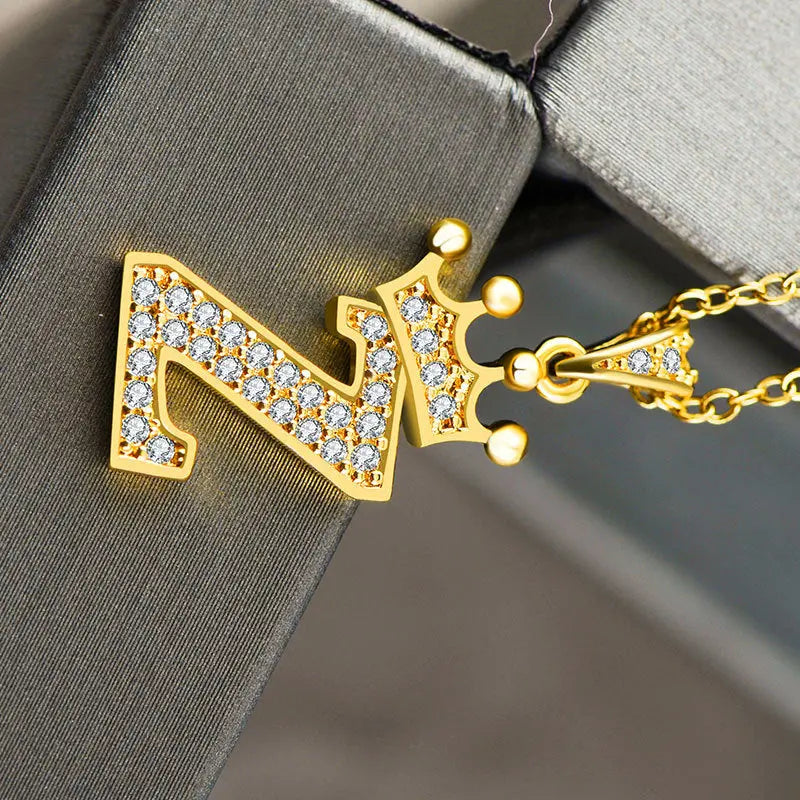 Lovcia Personality Matters Rhinestone Zircon Letter Pendant Necklace Jewellery for Women-Necklaces-Z-Z