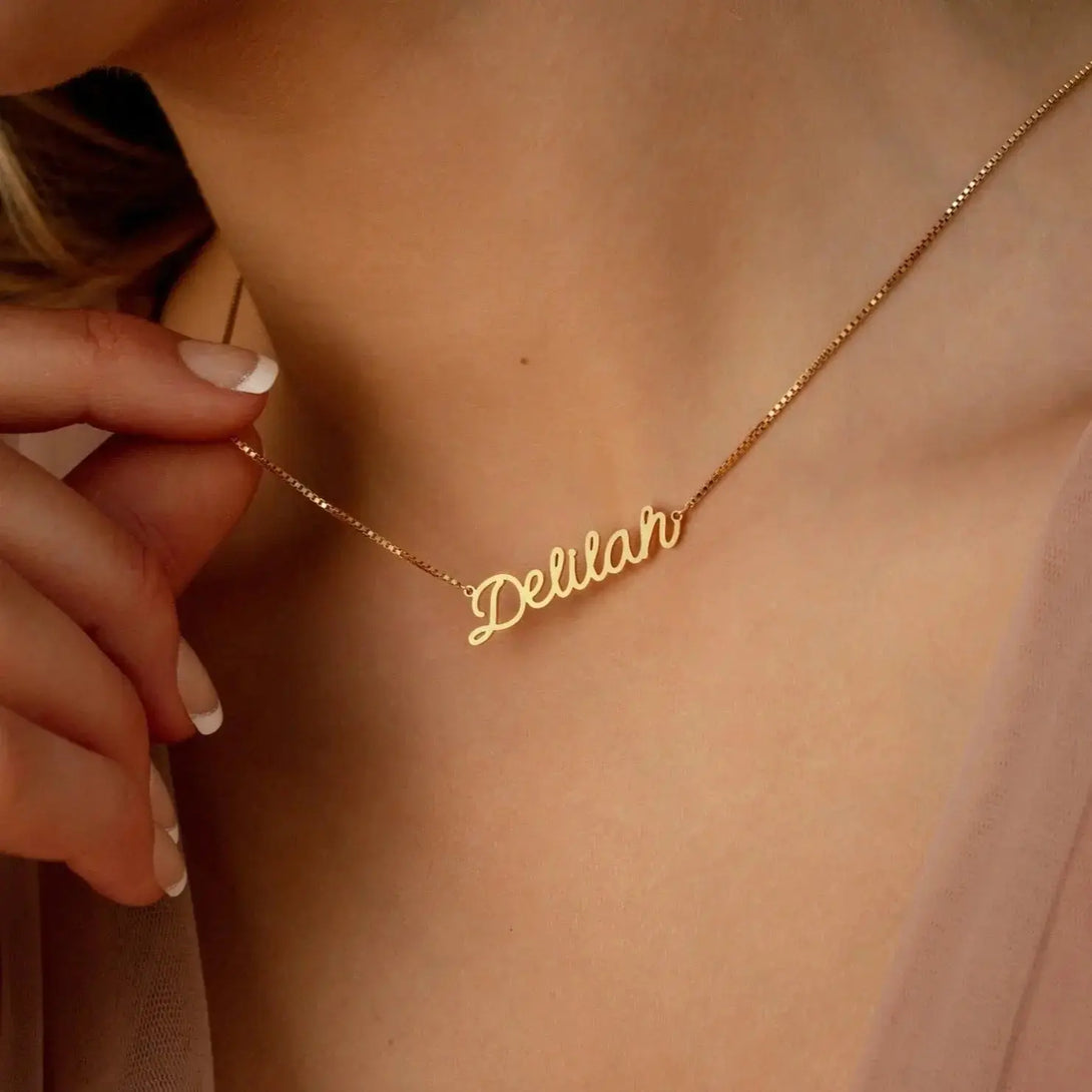 Lovcia Personalized Name locket Necklace - Modern Name Necklace - Personalized Jewellery - Christmas Gift - Custom Name Jewellery-Necklaces-Gold-30cm plus 5cm extension chain-Gold