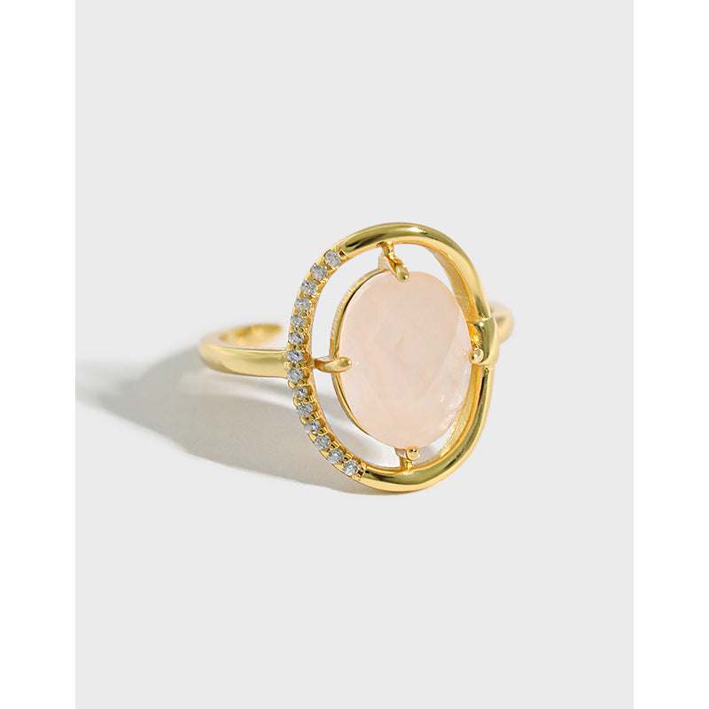 Lovcia Pink CZ Round Ring 925 Sterling Silver Adjustable-Rings-Yellow Gold-Yellow Gold