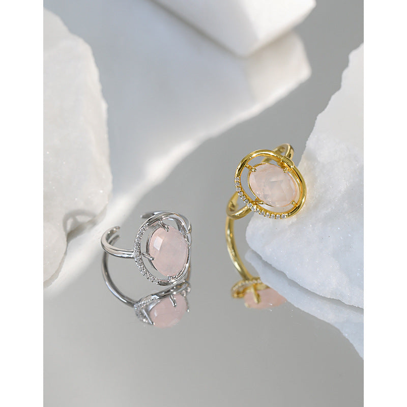 Lovcia Pink CZ Round Ring 925 Sterling Silver Adjustable-Rings-Yellow Gold-Yellow Gold