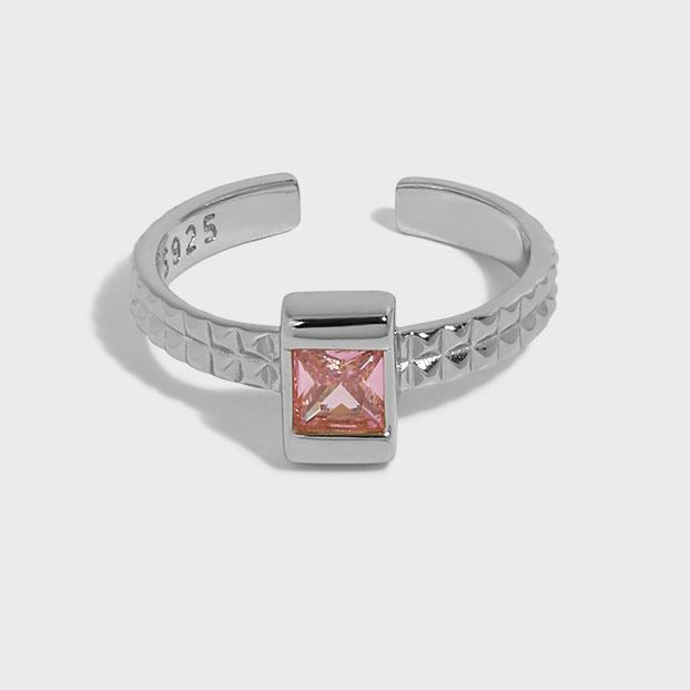 Lovcia Pink CZ Square 925 Sterling Silver Adjustable Ring-Rings-Yellow Gold-Yellow Gold