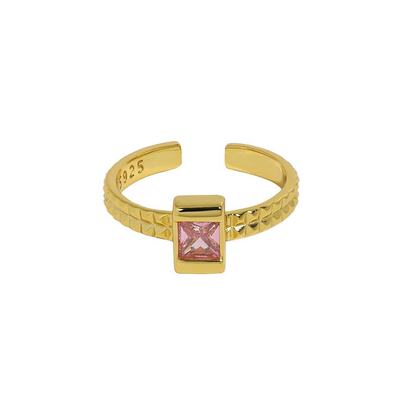 Lovcia Pink CZ Square 925 Sterling Silver Adjustable Ring-Rings-Yellow Gold-Yellow Gold