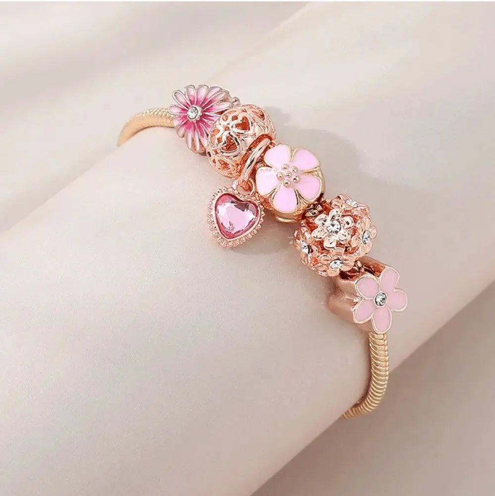 Lovcia Pink Floral Daisy Love Fashion Bracelet for Women-Bracelets-Pink-Pink