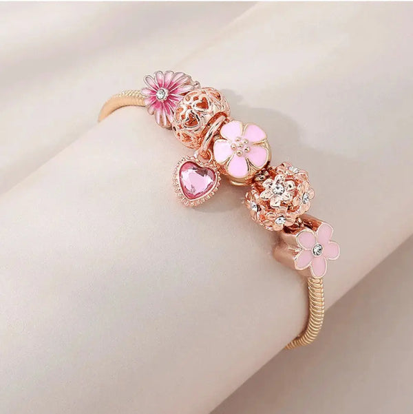 Lovcia Pink Floral Daisy Love Fashion Bracelet for Women-Bracelets-Pink-Pink