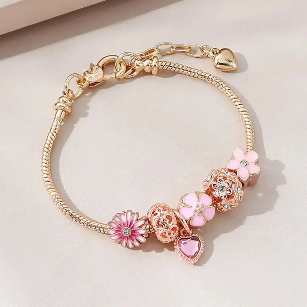 Lovcia Pink Floral Daisy Love Fashion Bracelet for Women-Bracelets-Pink-Pink