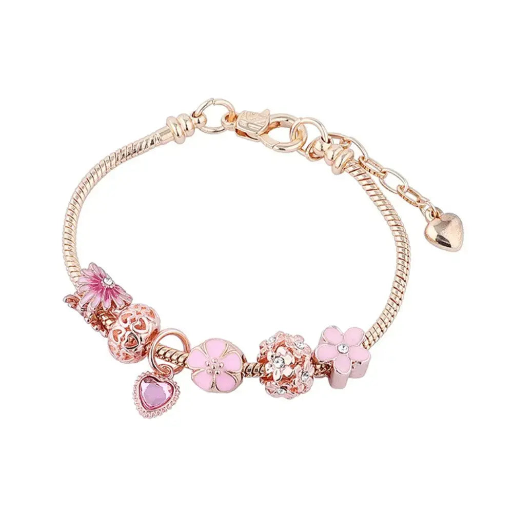 Lovcia Pink Floral Daisy Love Fashion Bracelet for Women-Bracelets-Pink-Pink