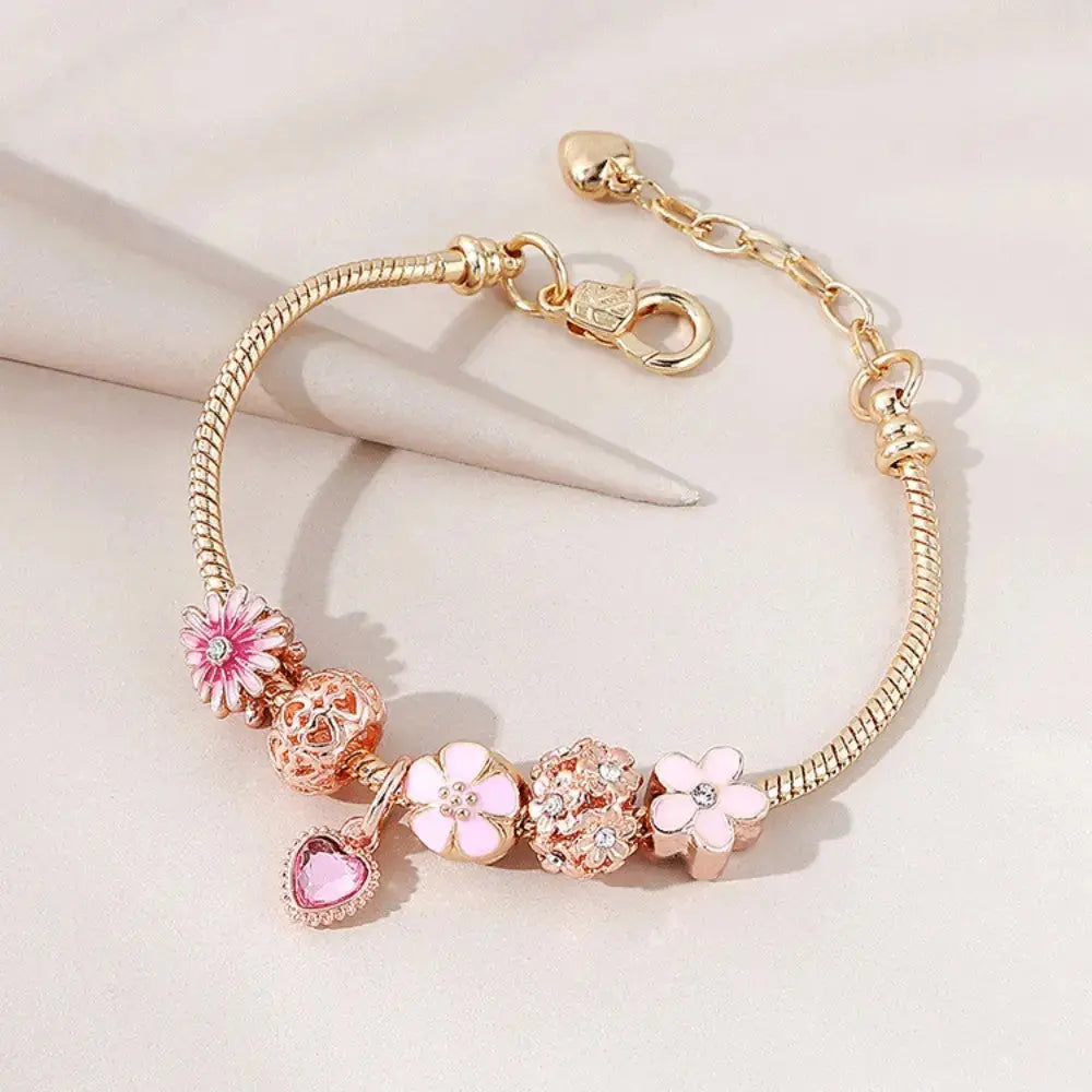 Lovcia Pink Floral Daisy Love Fashion Bracelet for Women-Bracelets-Pink-Pink