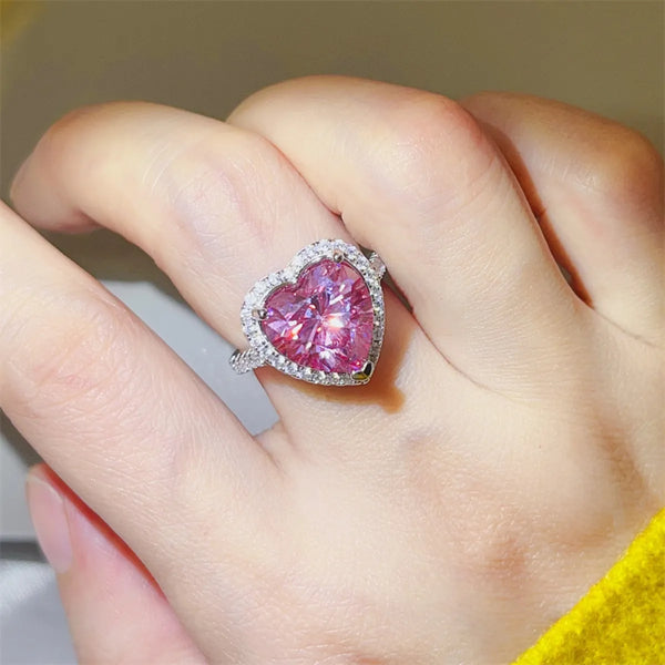 Lovcia Pink Fuschsia 5 Carat Moissanite 925 Sterling Silver Heart Ring for Women - Fuchsia Pink-5- - Buy latest trendy Rings for Women and Girls
