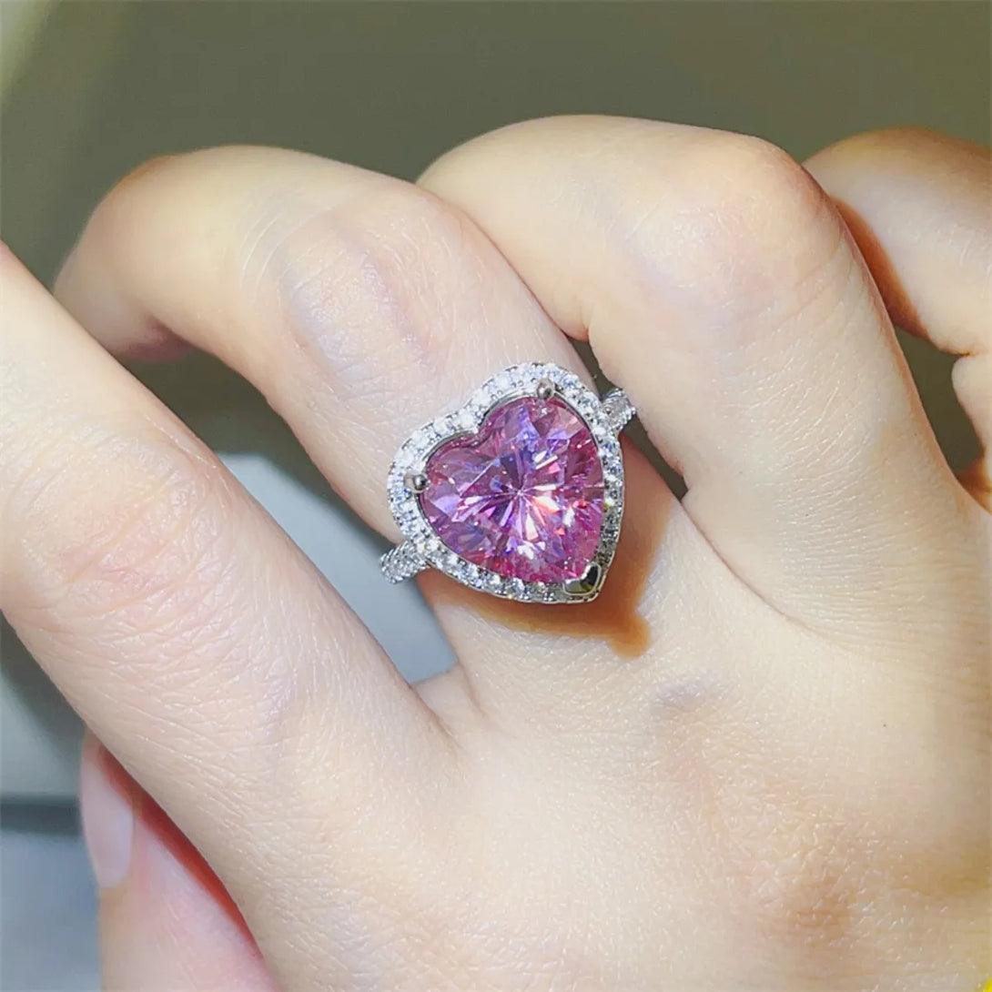 Lovcia Pink Fuschsia 5 Carat Moissanite 925 Sterling Silver Heart Ring for Women - Fuchsia Pink-5- - Buy latest trendy Rings for Women and Girls
