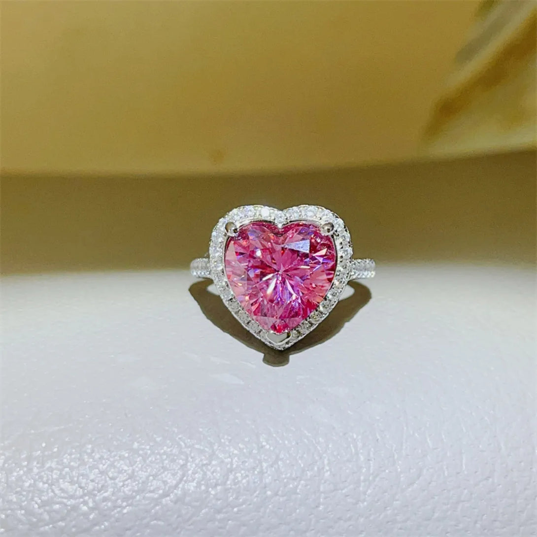 Lovcia Pink Fuschsia 5 Carat Moissanite 925 Sterling Silver Heart Ring for Women - Fuchsia Pink-5- - Buy latest trendy Rings for Women and Girls