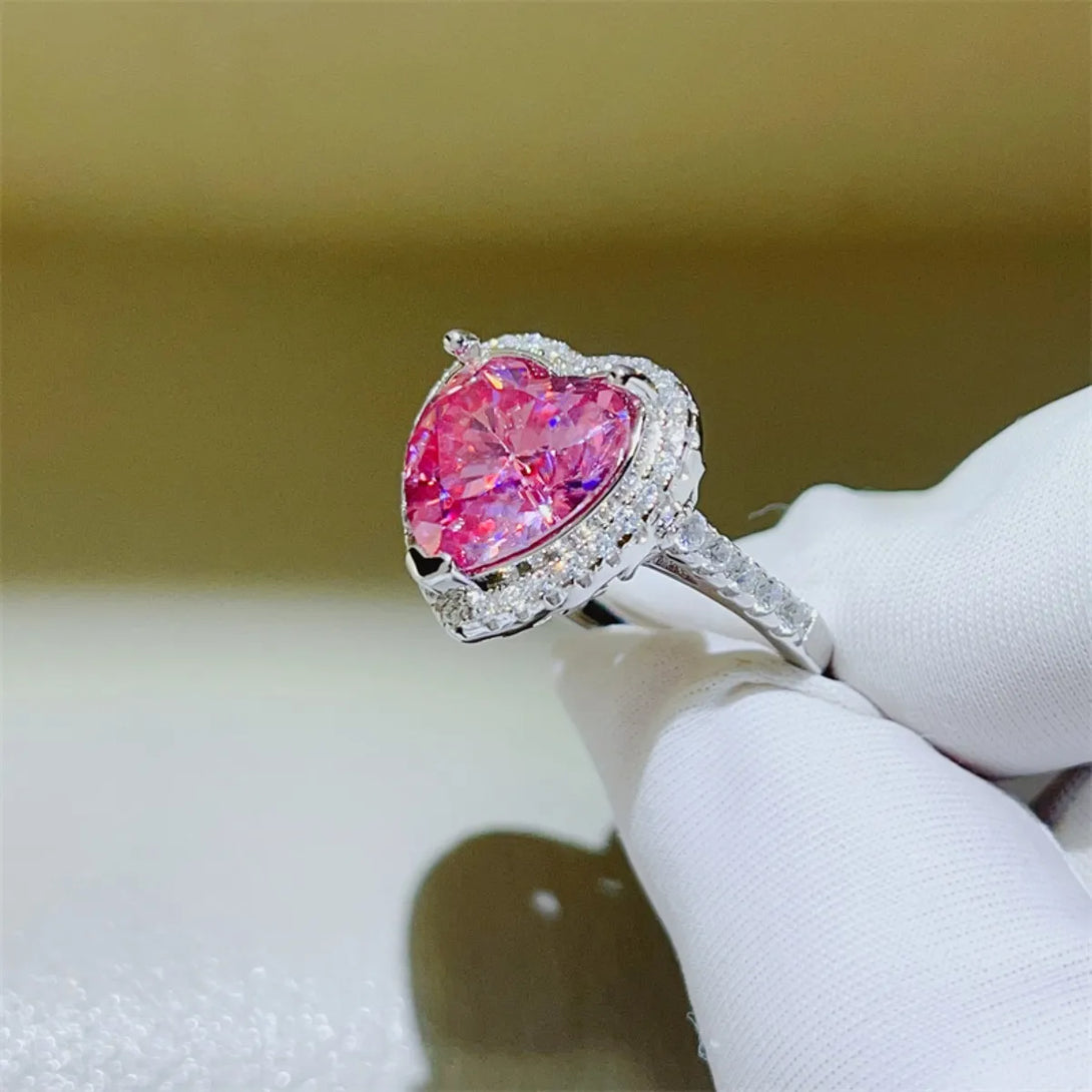 Lovcia Pink Fuschsia 5 Carat Moissanite 925 Sterling Silver Heart Ring for Women - Fuchsia Pink-5- - Buy latest trendy Rings for Women and Girls
