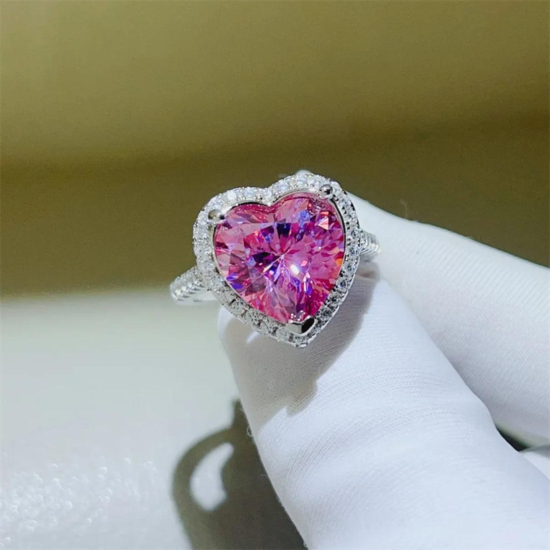 Lovcia Pink Fuschsia 5 Carat Moissanite 925 Sterling Silver Heart Ring for Women - Fuchsia Pink-5- - Buy latest trendy Rings for Women and Girls