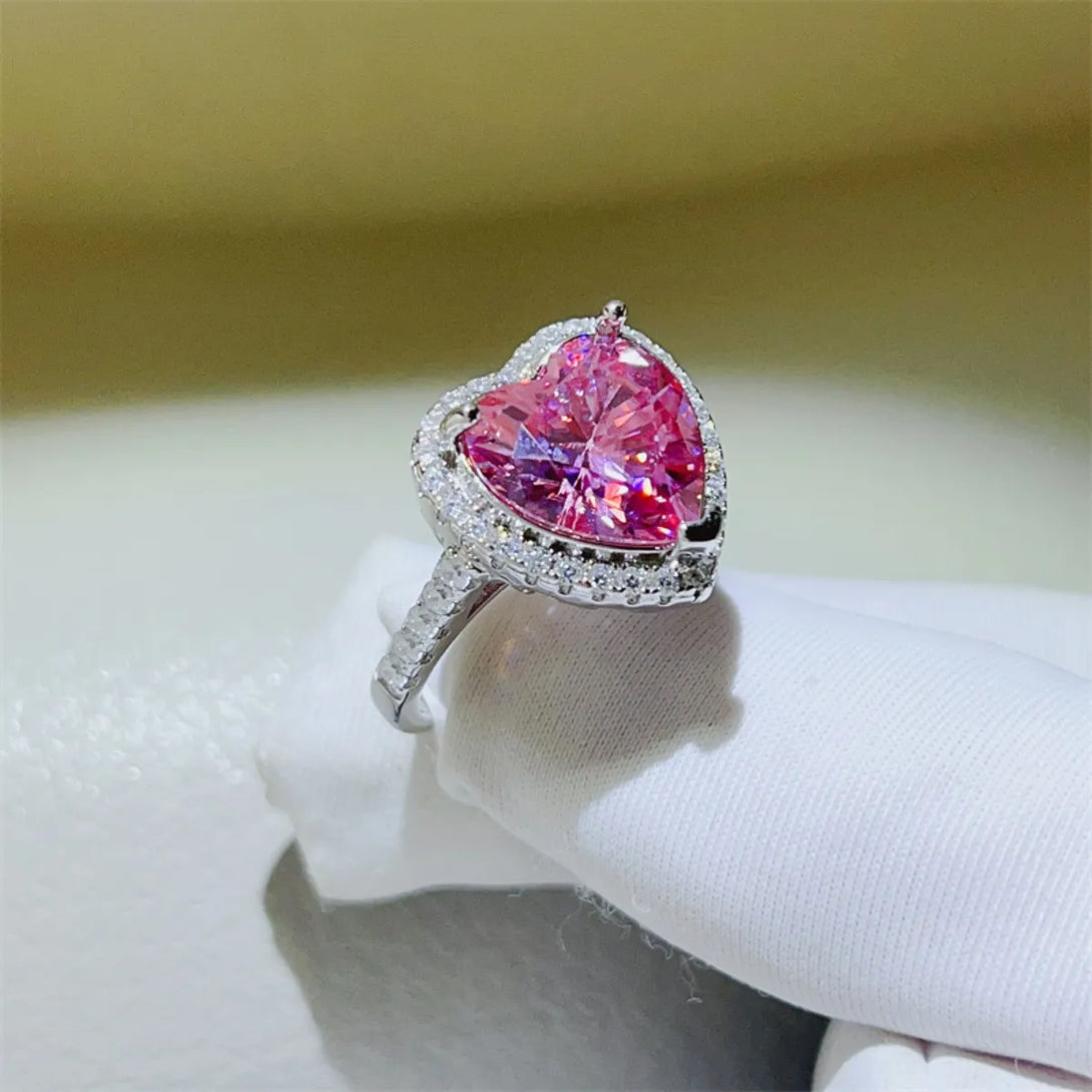 Lovcia Pink Fuschsia 5 Carat Moissanite 925 Sterling Silver Heart Ring for Women - Fuchsia Pink-5- - Buy latest trendy Rings for Women and Girls