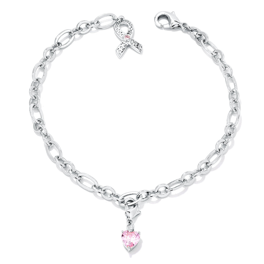 Lovcia Pink Heart Charm Bracelet for Breast Cancer Awareness-Bracelets-