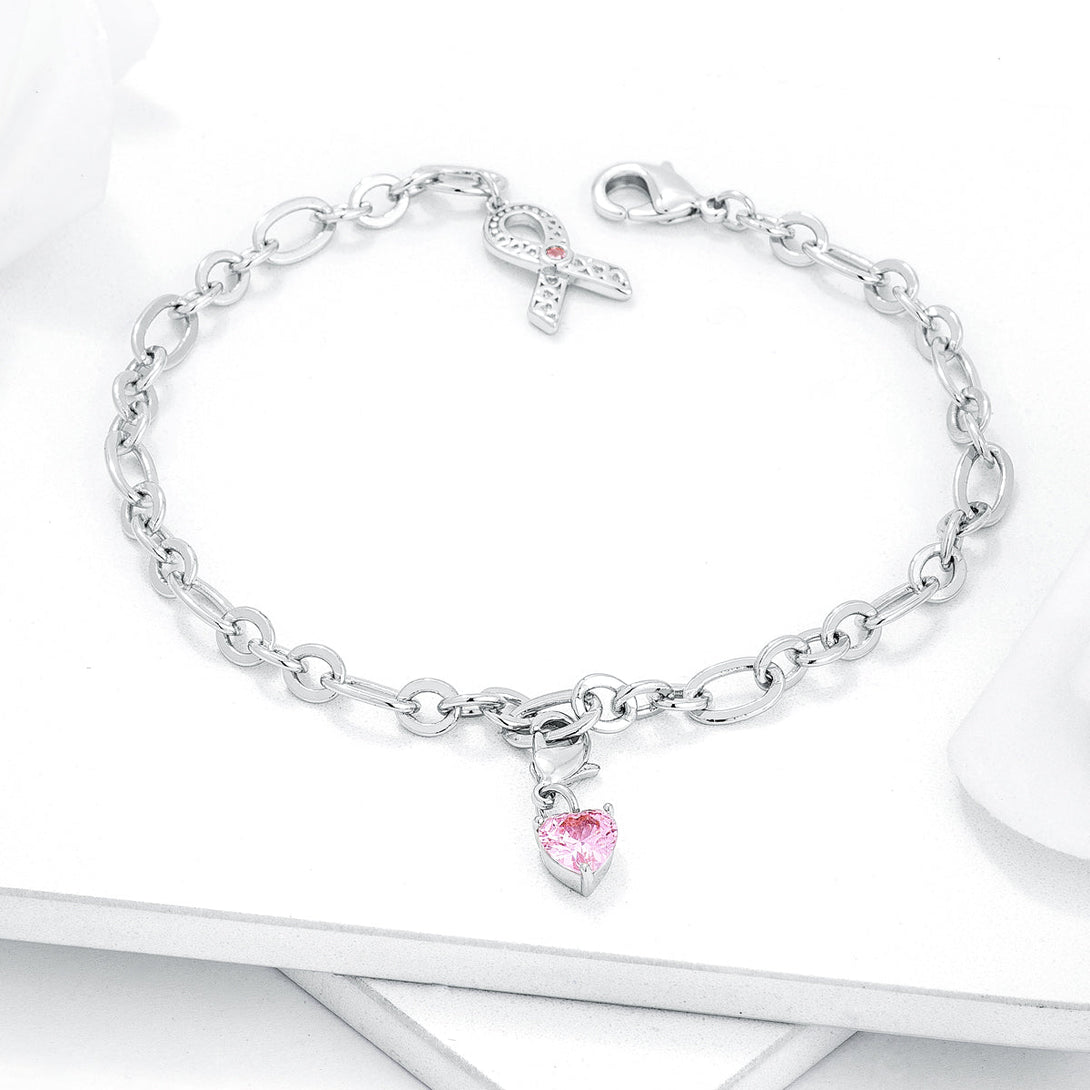 Lovcia Pink Heart Charm Bracelet for Breast Cancer Awareness-Bracelets-
