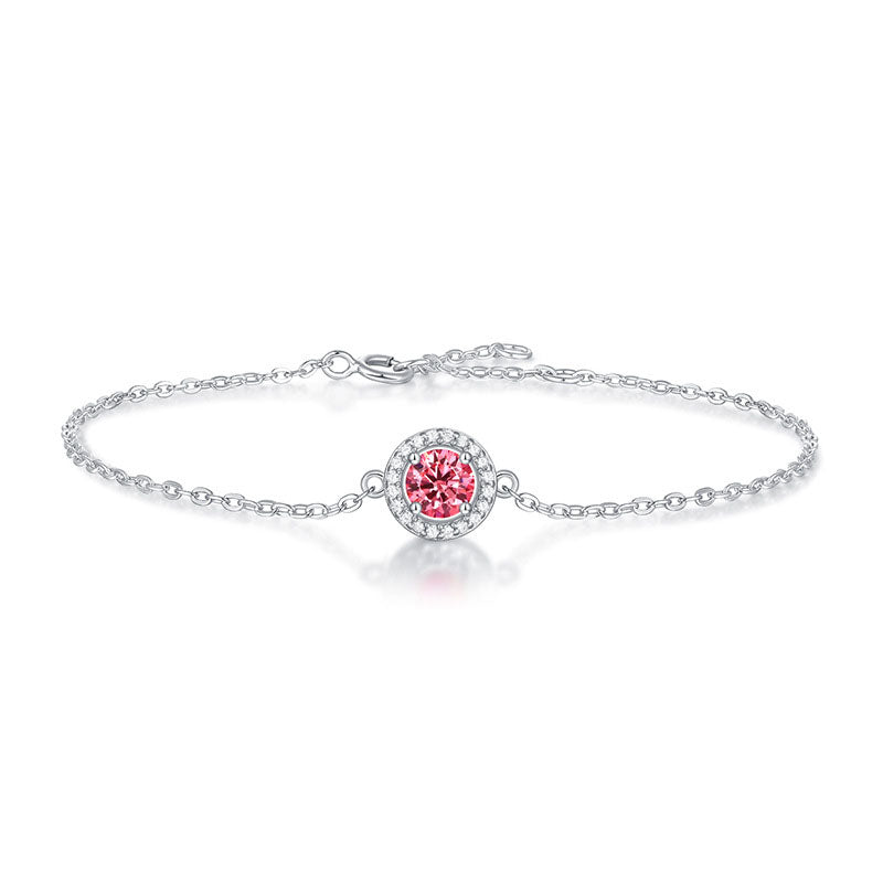 Lovcia Pink Moissanite CZ Round 925 Silver Bracelet-Bracelets-0.5CT Moissanite CZ (Certificate Included)-0.5CT Moissanite CZ (Certificate Included)