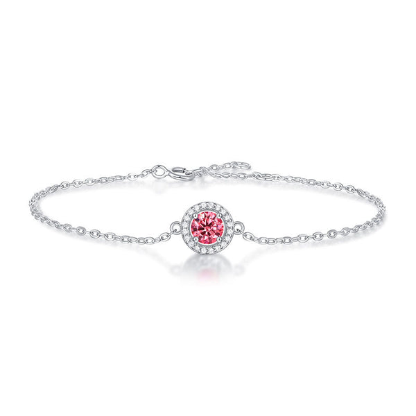Lovcia Pink Moissanite CZ Round 925 Silver Bracelet-Bracelets-0.5CT Moissanite CZ (Certificate Included)-0.5CT Moissanite CZ (Certificate Included)