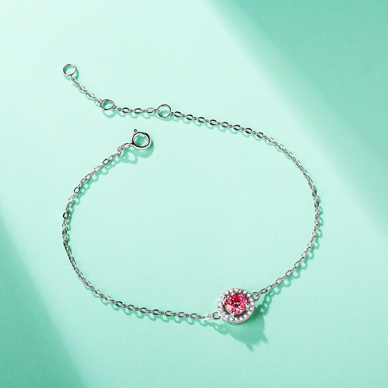 Lovcia Pink Moissanite CZ Round 925 Silver Bracelet-Bracelets-0.5CT Moissanite CZ (Certificate Included)-0.5CT Moissanite CZ (Certificate Included)