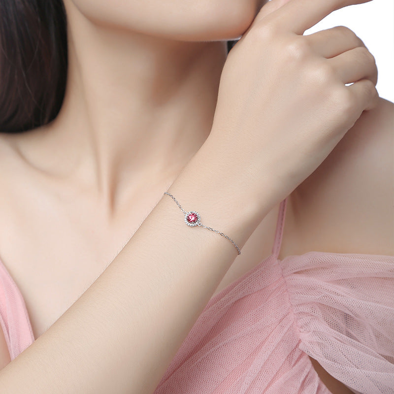 Lovcia Pink Moissanite CZ Round 925 Silver Bracelet-Bracelets-0.5CT Moissanite CZ (Certificate Included)-0.5CT Moissanite CZ (Certificate Included)
