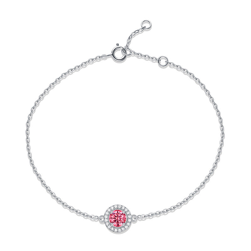 Lovcia Pink Moissanite CZ Round 925 Silver Bracelet-Bracelets-0.5CT Moissanite CZ (Certificate Included)-0.5CT Moissanite CZ (Certificate Included)