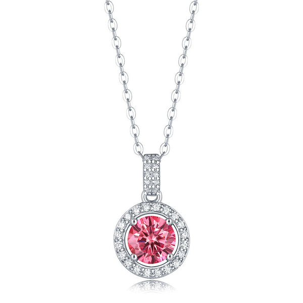 Lovcia Pink Round Moissanite CZ Necklace 925 Silver-Necklaces-3 ct ( Certificate Included )-3 ct ( Certificate Included )