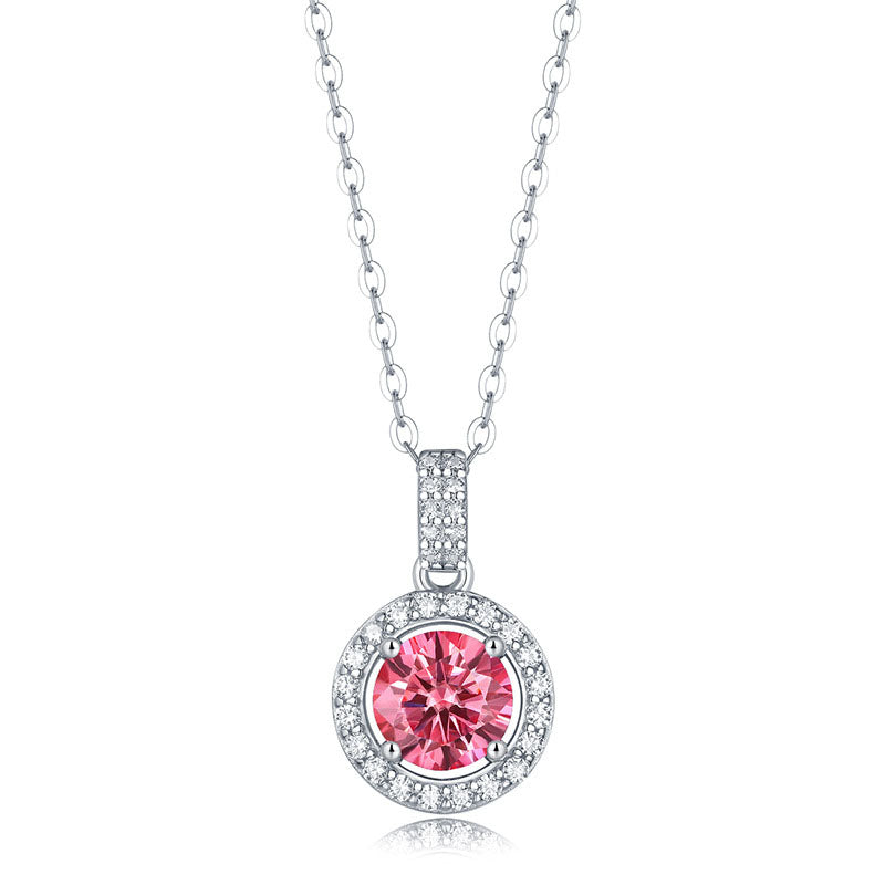 Lovcia Pink Round Moissanite CZ Necklace 925 Silver-Necklaces-3 ct ( Certificate Included )-3 ct ( Certificate Included )