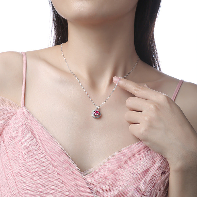 Lovcia Pink Round Moissanite CZ Necklace 925 Silver-Necklaces-3 ct ( Certificate Included )-3 ct ( Certificate Included )