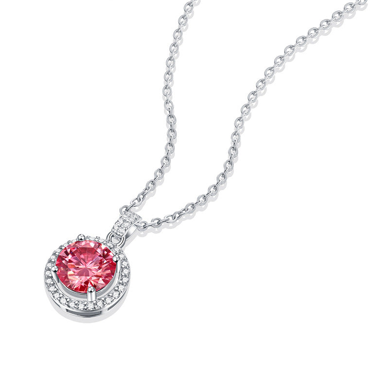 Lovcia Pink Round Moissanite CZ Necklace 925 Silver-Necklaces-3 ct ( Certificate Included )-3 ct ( Certificate Included )