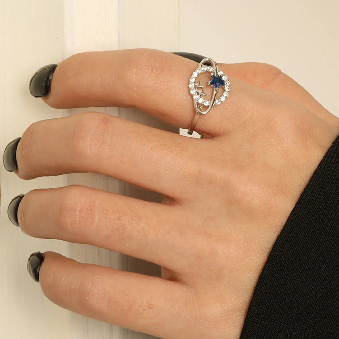 Lovcia Planet Shape Inlaid Zircon 925 Sterling Silver Ring-Rings-Silver-5-Silver